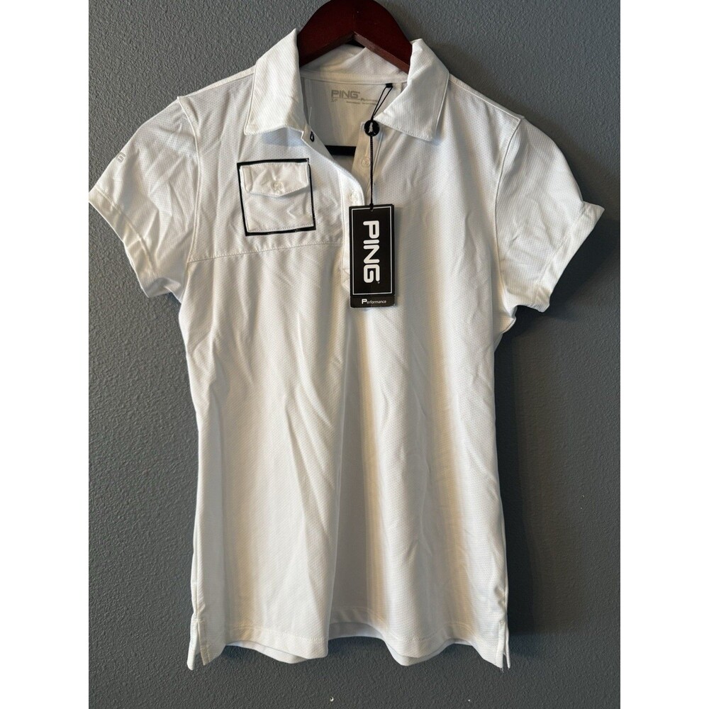 NWT Ping Performance Womens S/P Golf Polo Shirt White Solid Piqué Stretch S